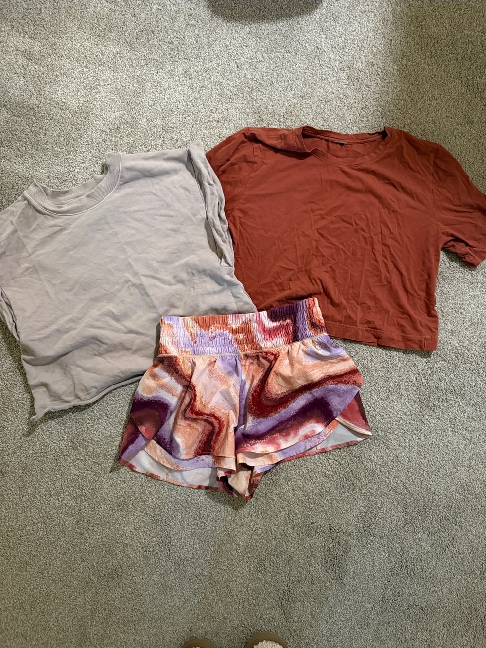 Calla BUNDLE: two shirts and pair of Marbled Athletic Shorts all Medium